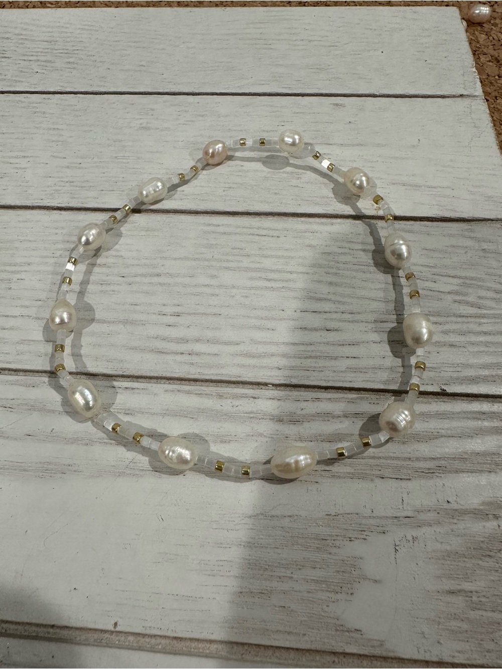 Freshwater Pearl and Gold Bead Stretch Anklet - Coastal Beach Vacation Jewelry - Picture 3 of 3